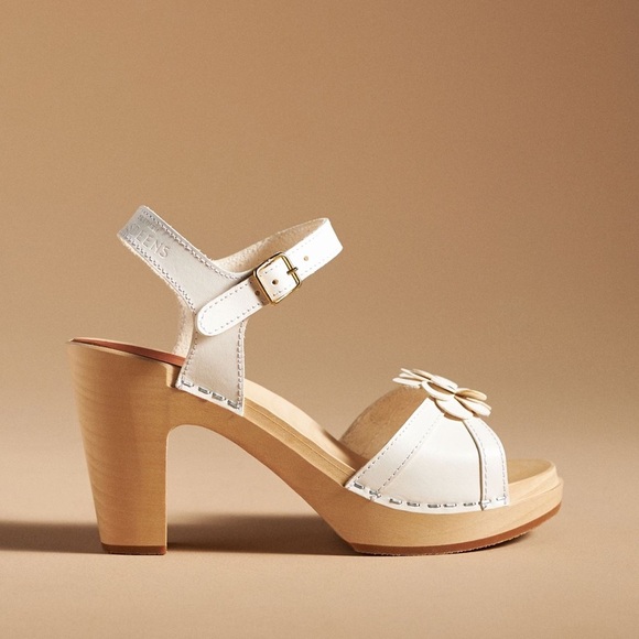Anthropologie | Swedish Hasbeens White Flower Leather Clog Sandal Size 39 - Picture 12 of 15